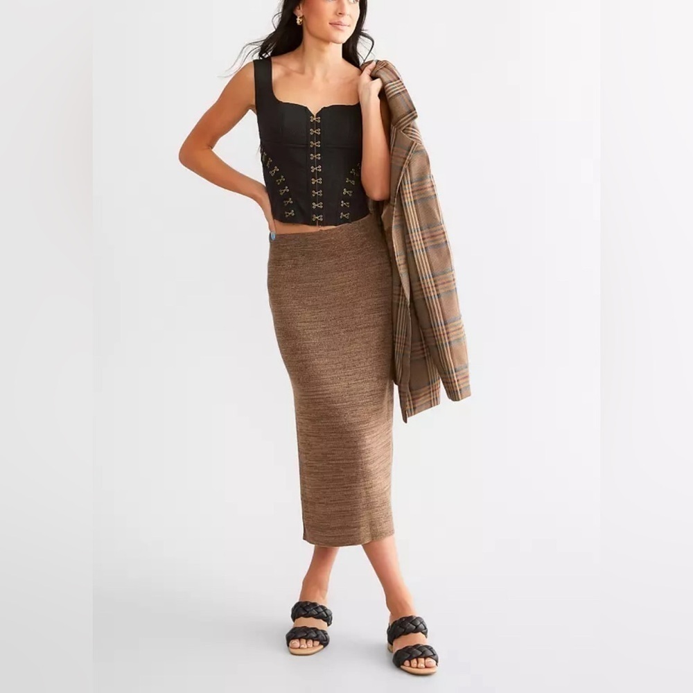 NWOT Free People, Golden Hour Midi Skirt, Large in French Toast